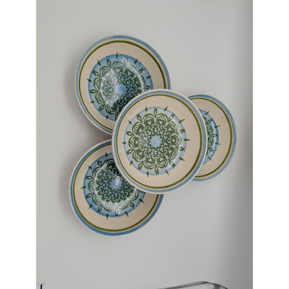 Vtg Royal Ironstone Cavalier Blue And Green Floral Cereal Bowls Set Of 4